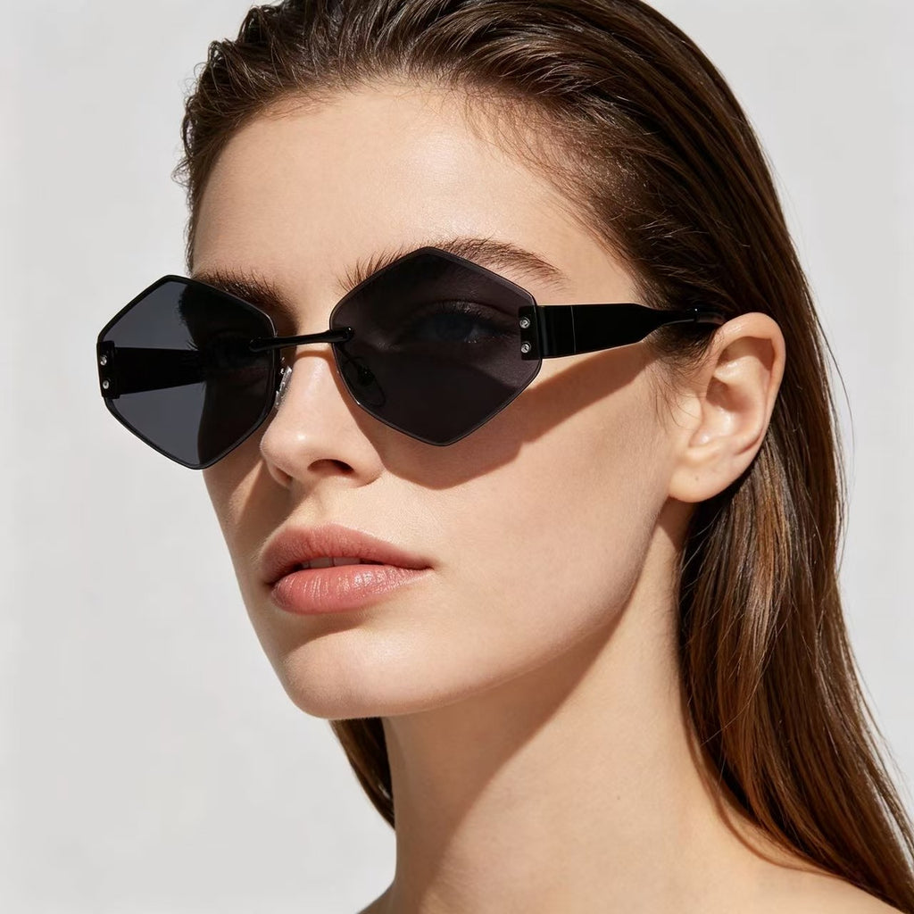 QF New Rimless Cut-Edge Diamond Sunglasses