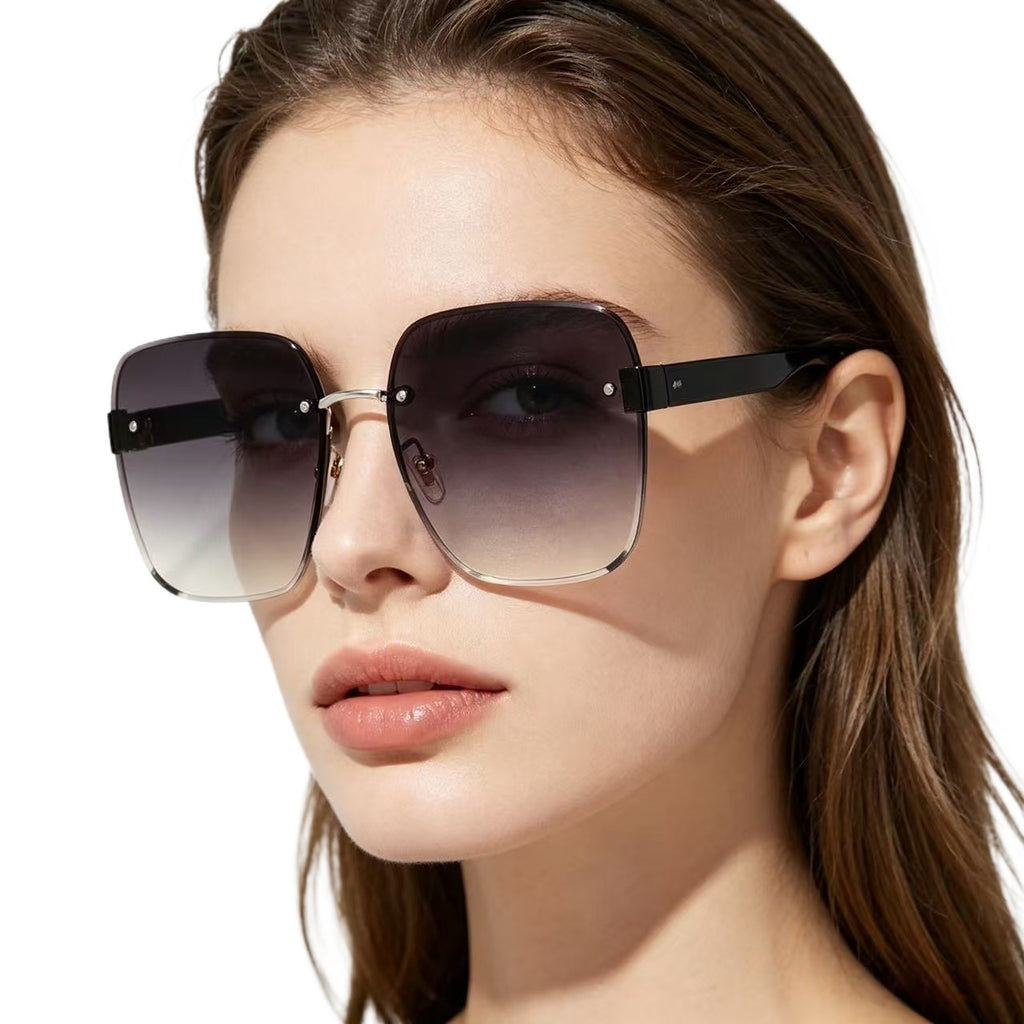 QF New Rimless Cut-Edge Large Frame Sunglasses